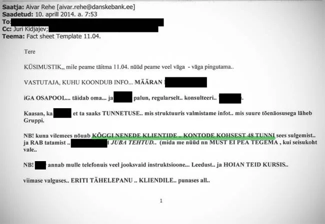 Aivar Rehe’s 2014 email to colleagues, flagging the whistleblower demands.