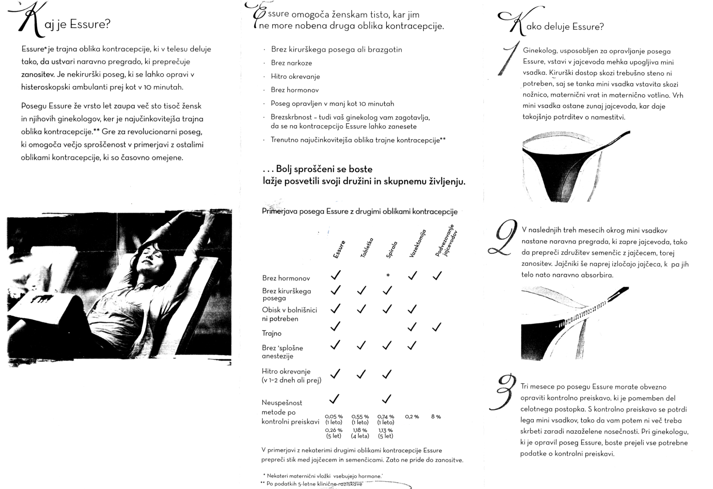 Folded leaflet containing information about Essure.